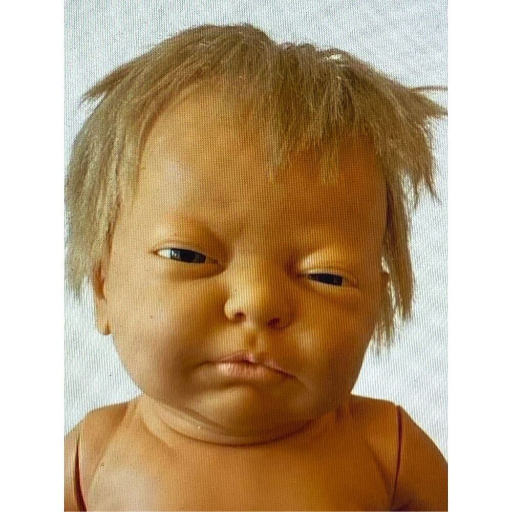 Vintage 1980's BERJUSA Anatomically Correct Newborn Boy Baby Doll ~ Rooted Hair